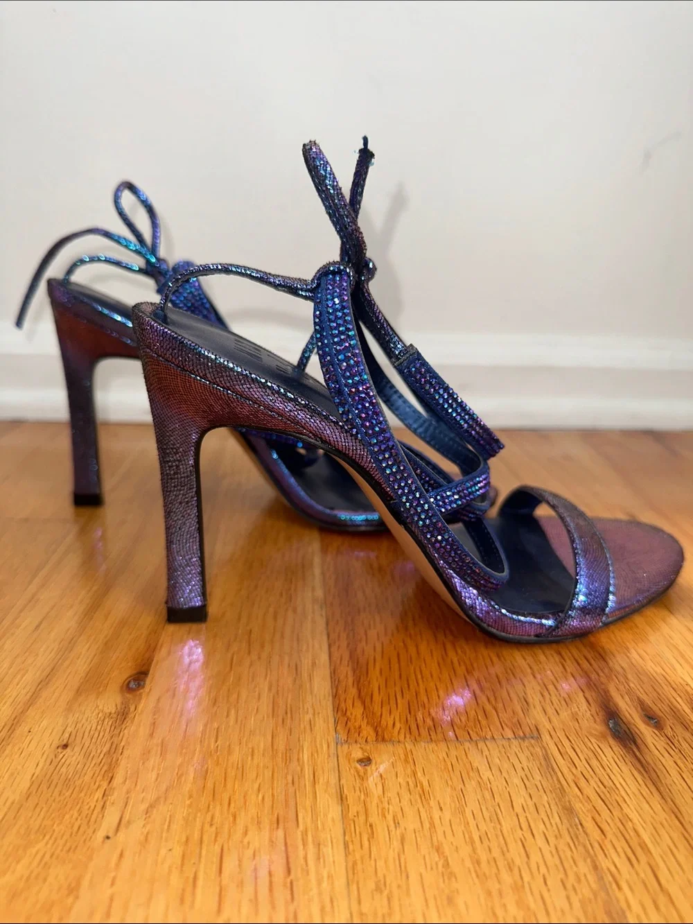Iridescent Blue/Purple Lace-Up Heeled Sandals - Picture 6 of 10